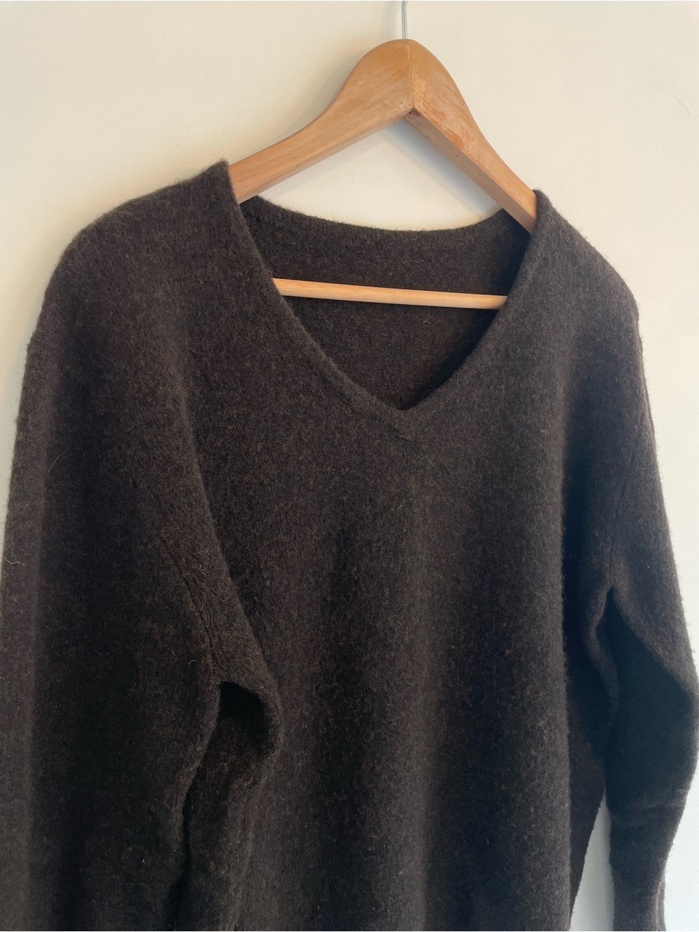 Chocolate Brown 100% Wool V Neck Sweater